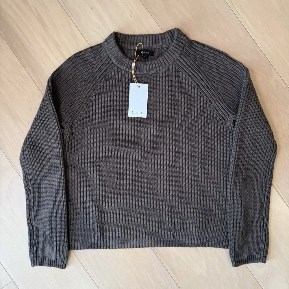 Quince Fisherman Crew Sweater Women's Small Brown Organic Cotton Pullover NWT - Picture 3 of 11
